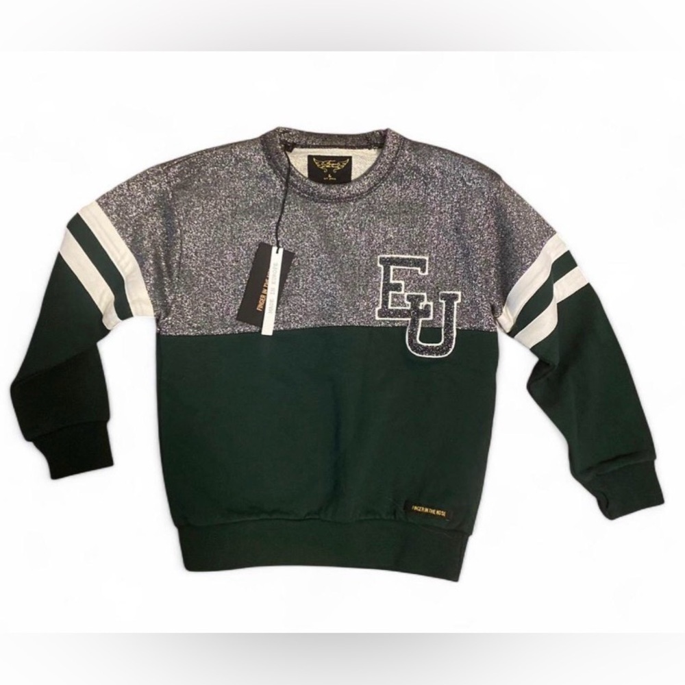Kids Collegiate Sweater EU Green and Silver New Finger in the Nose